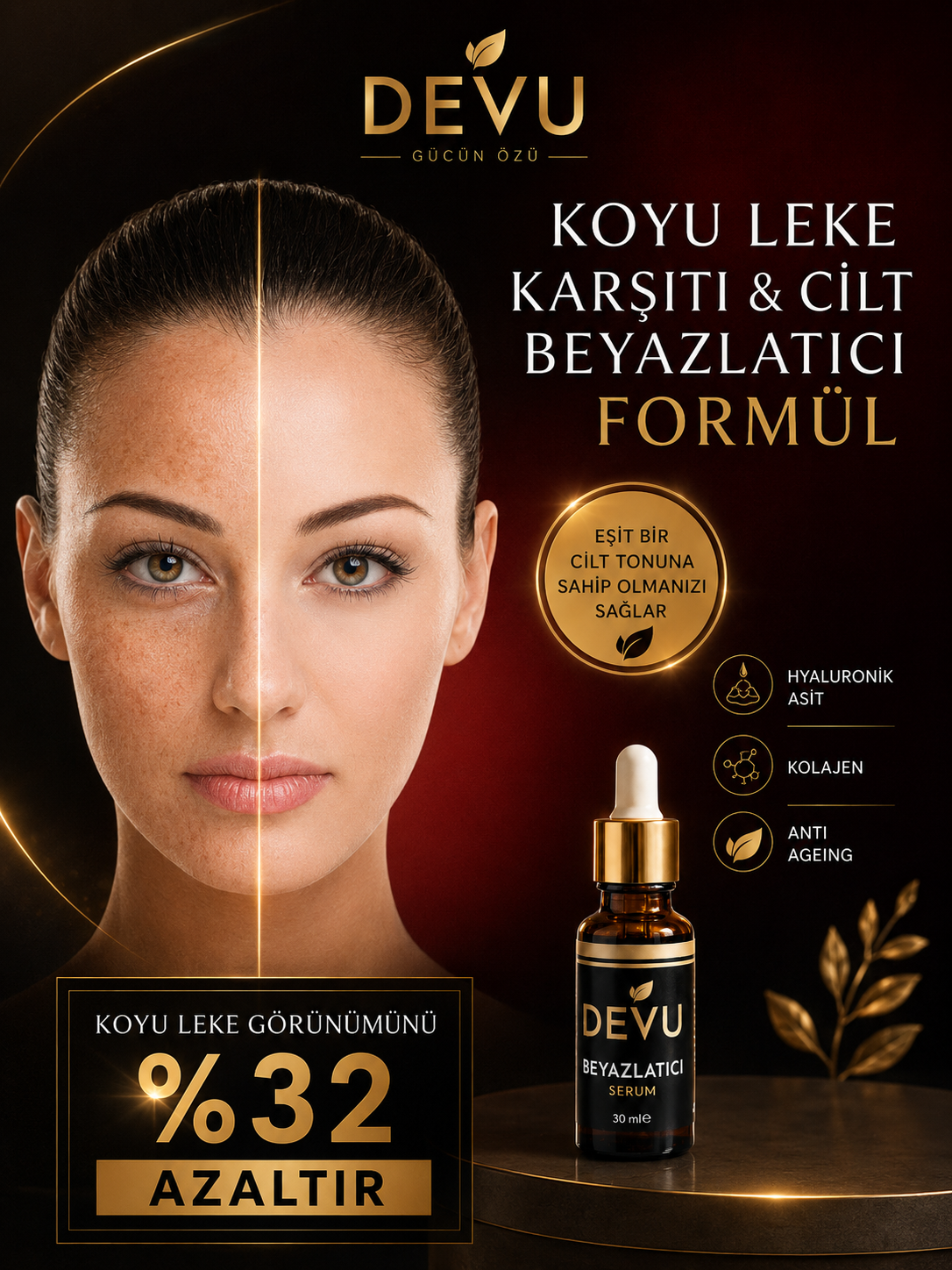 Doğal   DeveKuşu Kolejenli Cilt Beyazlatıcı Serum