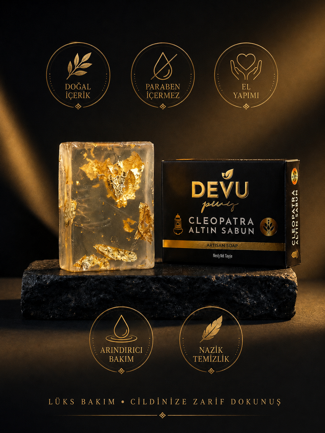 Cleopatra Altın Sabun Golden Touch 24 Ayar, Kök Hücreli, El Yapımı, Anti-Aging Sabun